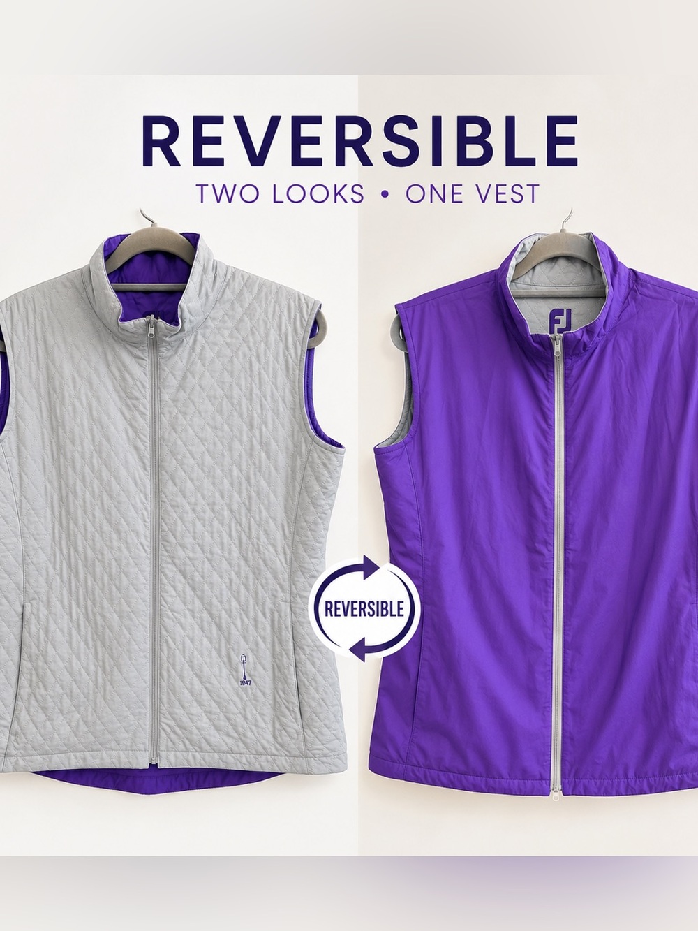 FootJoy Carmel Country Club Reversible Golf Vest Purple Gray Large